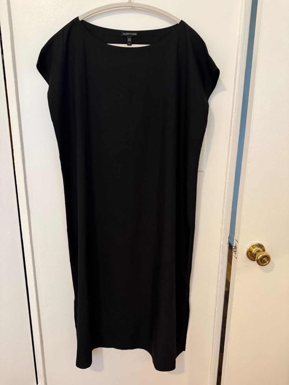 Eileen Fisher Black Cap-Sleeve Midi Shift Dress